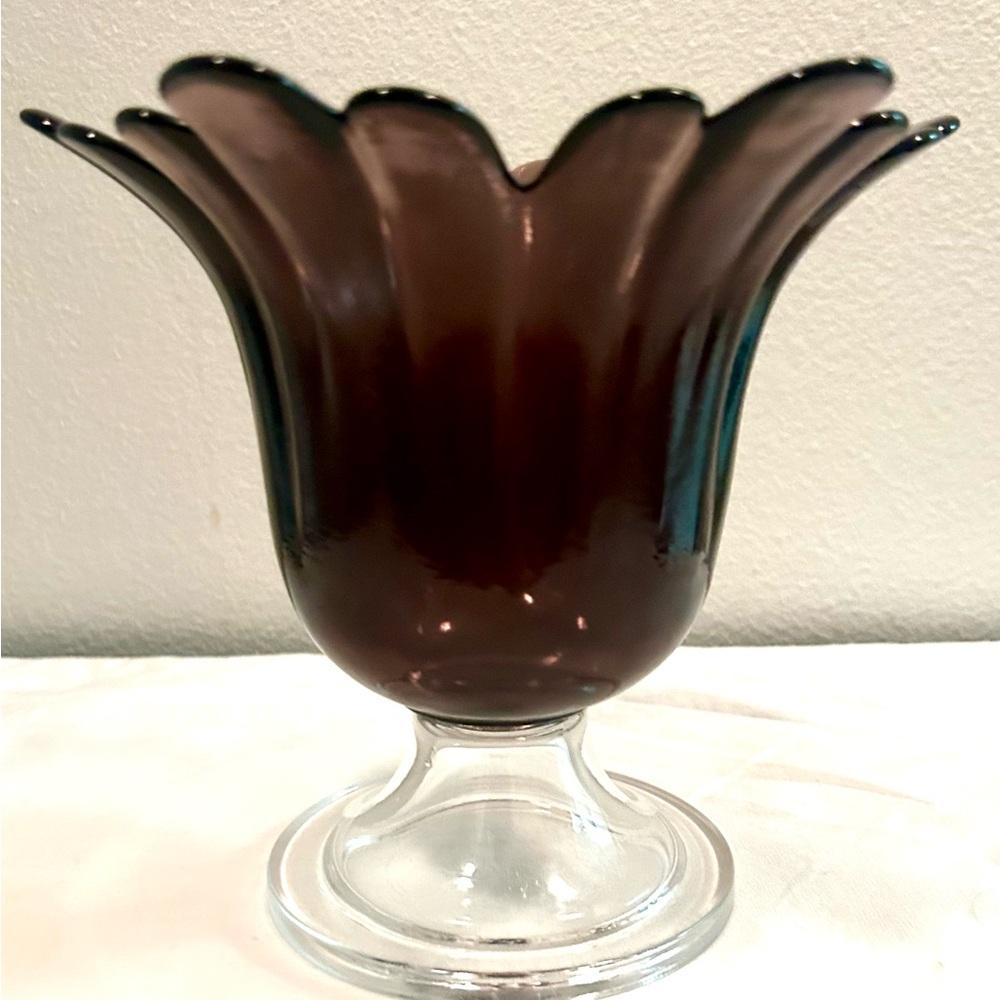 Vintage, amethyst glass vase. Tulip petal…Portugal. 6.25”